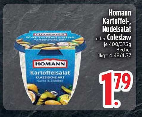 Homann Kartoffel-, Nudelsalat oder Coleslaw je 400/375g Becher