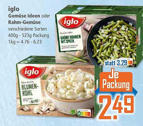 iglo Gemüse Ideen oder Rahm-Gemüse verschiedene Sorten 400g - 523g Packung