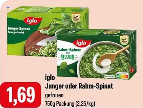 iglo Junger oder Rahm-Spinat gefroren 750g Packung
