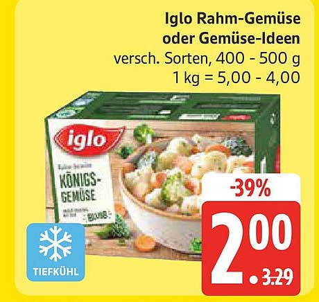 Iglo Rahm-Gemüse oder Gemüse-Ideen, versch. Sorten, 400 - 500 g