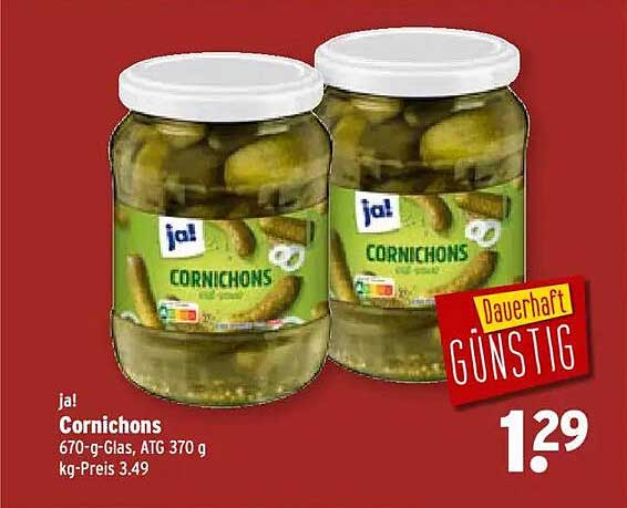ja! Cornichons 670-g-Glas, ATG 370 g