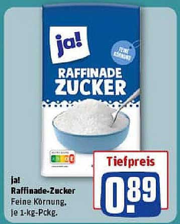 ja! Raffinade-Zucker, feine Körnung, je 1-kg-Pckg.