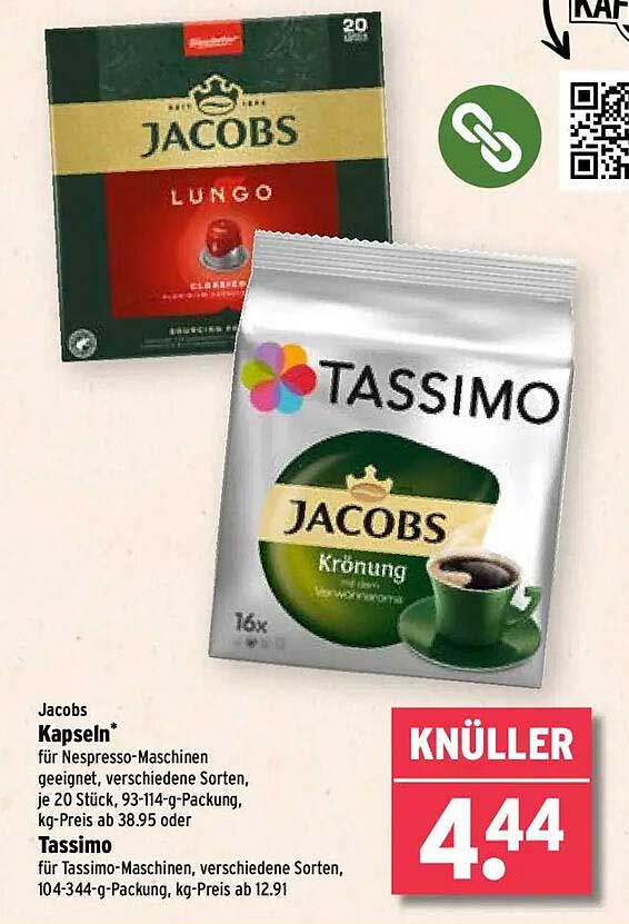 Jacobs Kapseln für Nespresso-Maschinen oder Tassimo