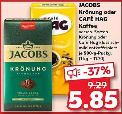 JACOBS Krönung oder CAFÉ HAG Kaffee 500 g