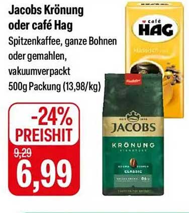 Jacobs Krönung oder café Hag - Spitzenkaffee 500g