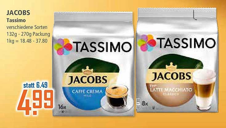 Jacobs Tassimo Kaffeekapseln - verschiedene Sorten 132g - 270g Packung