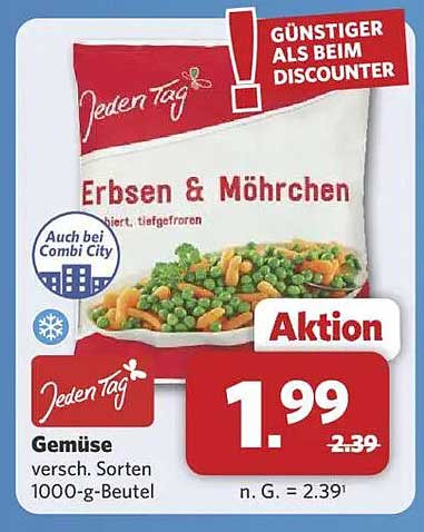 Jeden Tag Erbsen & Möhrchen 1000-g-Beutel, tiefgefroren