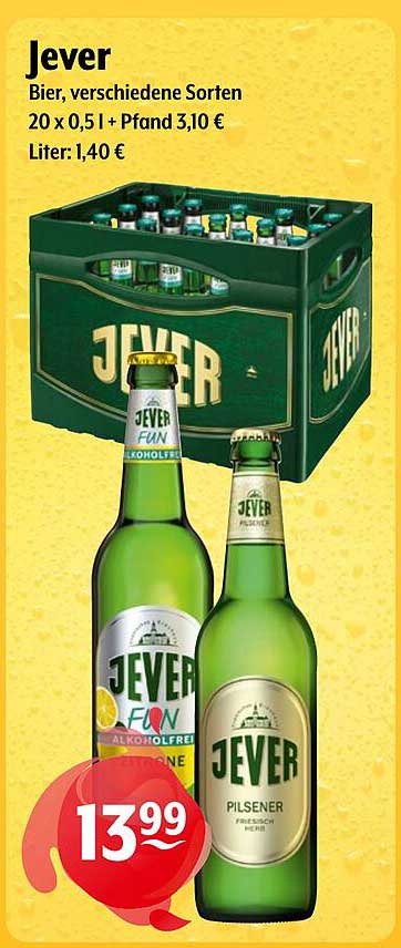 Jever Bier, verschiedene Sorten 20 x 0,5 l + Pfand 3,10 €