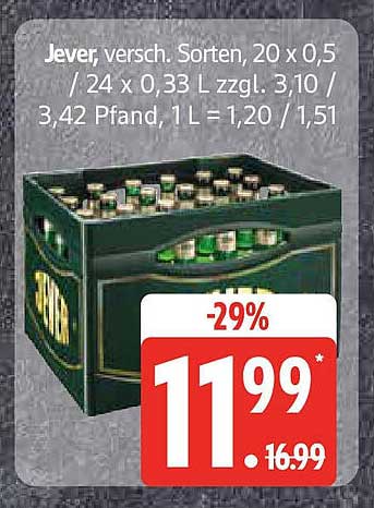 Jever, verschiedene Sorten, 20 x 0,5 L