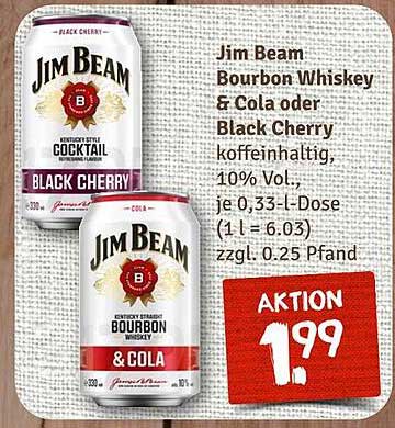 Jim Beam Bourbon Whiskey & Cola oder Black Cherry, 0,33 l-Dose