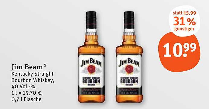 Jim Beam Kentucky Straight Bourbon Whiskey, 40 Vol.-%, 0,7 l Flasche