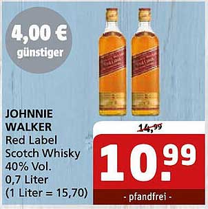 JOHNNIE WALKER Red Label Scotch Whisky 40% Vol. 0,7 Liter