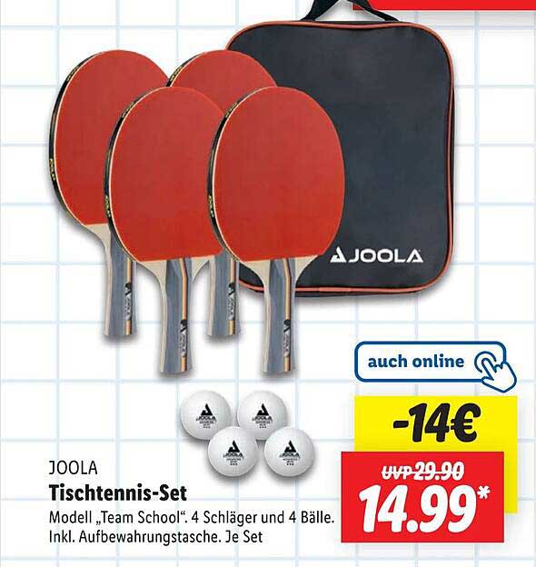 JOOLA Tischtennis-Set Modell 'Team School' mit 4 Schlägern und 4 Bällen