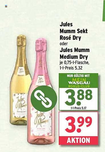 Jules Mumm Sekt Rosé Dry oder Jules Mumm Medium Dry