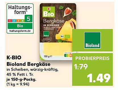 K-BIO Bioland Bergkäse in Scheiben, würzig-kräftig