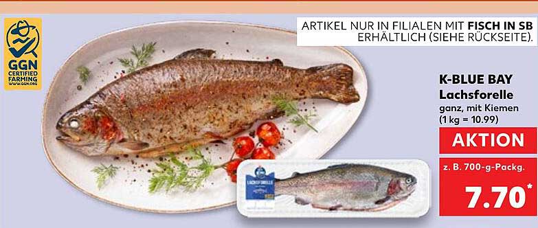 K-BLUE BAY Lachsforelle ganz, mit Kiemen (1 kg = 10.99)