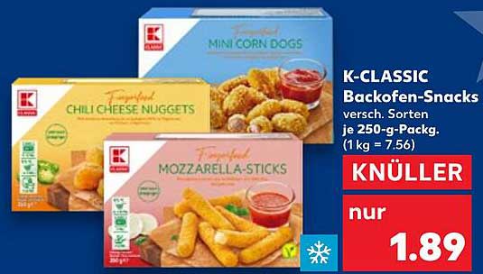 K-CLASSIC Backofen-Snacks – verschiedene Sorten 250-g-Packung