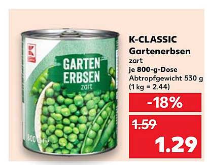 K-CLASSIC Gartenerbsen zart, 800-g-Dose