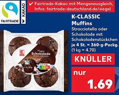 K-CLASSIC Muffins Stracciatella oder Schokolade mit Schokoladenstückchen