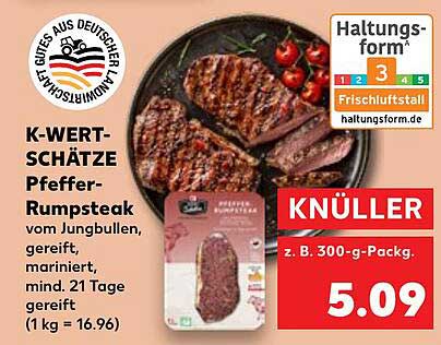K-WERTSCHÄTZE Pfeffer-Rumpsteak 300 g Packung