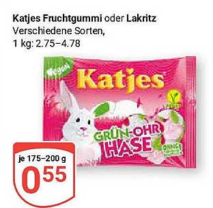 Katjes Fruchtgummi oder Lakritz - Grün-Ohr Hase 175 g