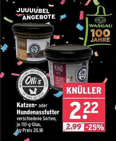 Katzen- oder Hundenassfutter verschiedene Sorten, je 110-g-Glas
