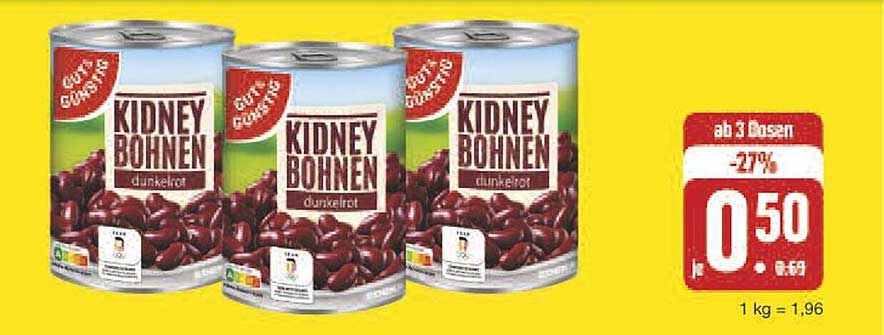 Kidney Bohnen dunkelrot - ab 3 Dosen für nur 0,50 € pro Dose