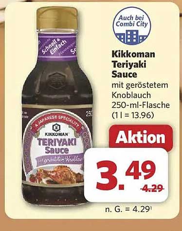 Kikkoman Teriyaki Sauce mit geröstetem Knoblauch 250-ml-Flasche