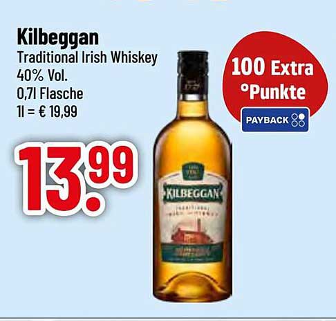 Kilbeggan Traditional Irish Whiskey 40% Vol. 0,7l Flasche