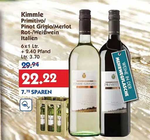 Kimmle Primitivo/Pinot Grigio/Merlot Rot-/Weißwein Italien 6x1 Ltr.