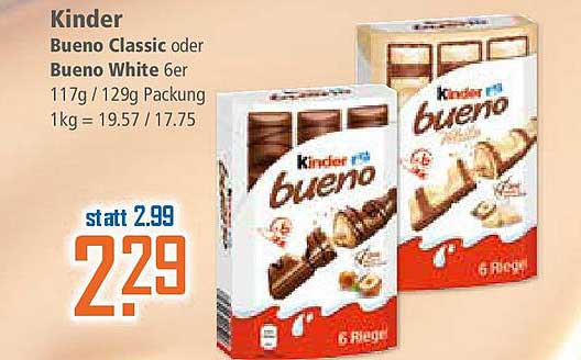 Kinder Bueno Classic oder Bueno White 6er Packung