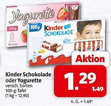 Kinder Schokolade oder Yogurette 100-g-Tafel