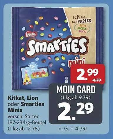 Kitkat, Lion oder Smarties Minis 187-234 g-Beutel
