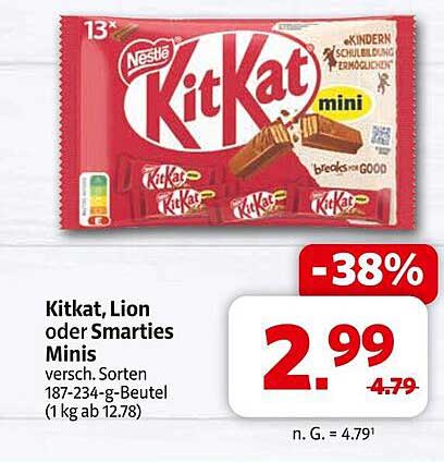 Kitkat, Lion oder Smarties Minis - 38% Rabatt!