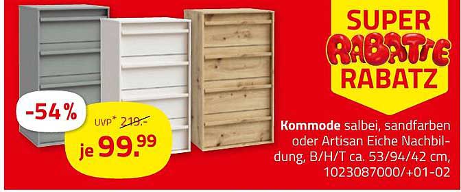 Kommmode salbei, sandfarben oder Artisan Eiche Nachbildung, B/H/T ca. 53/94/42 cm