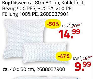 Kopfkissen ca. 80 x 80 cm, Kühlfeffekt, Bezug 50% PES, 30% PA, 20% PE, Füllung 100% PE, 2688037901