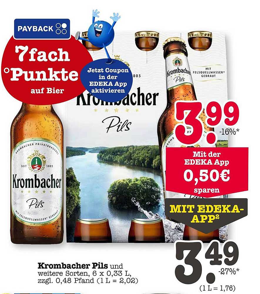 Krombacher Pils 6 x 0,33 L für nur 3,49 €