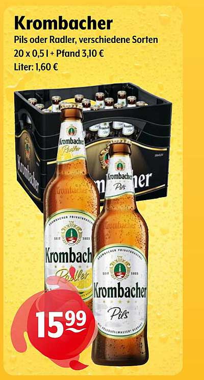 Krombacher Pils oder Radler (20 x 0,5 l)