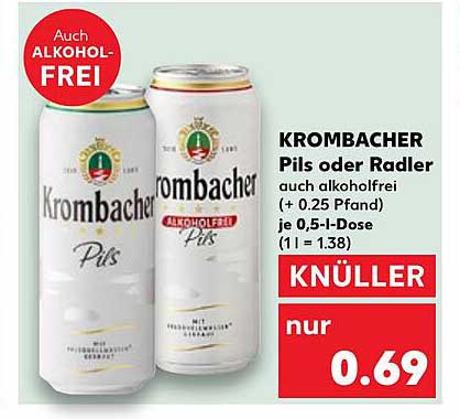 Krombacher Pils oder Radler auch alkoholfrei