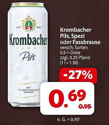 Krombacher Pils, Spezi oder Fassbrause 0,5 l Dose