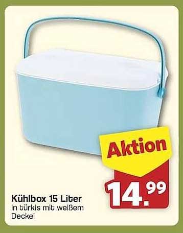 Kühlbox 15 Liter in Türkis mit weißem Deckel