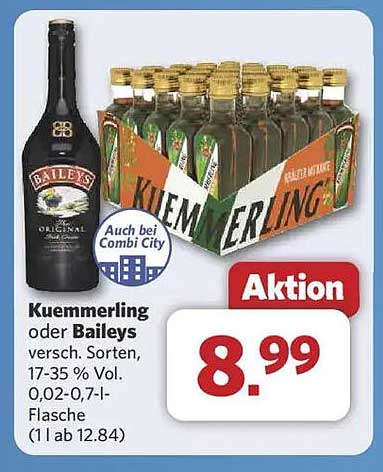Kümmelring oder Baileys – 0,02-0,7 l Flasche
