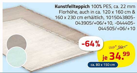 Kunstfellteppich 100% PES, ca. 22 mm Florhöhe