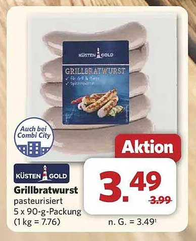 KÜSTEN GOLD Grillbratwurst pasteurisiert 5 x 90-g-Packung