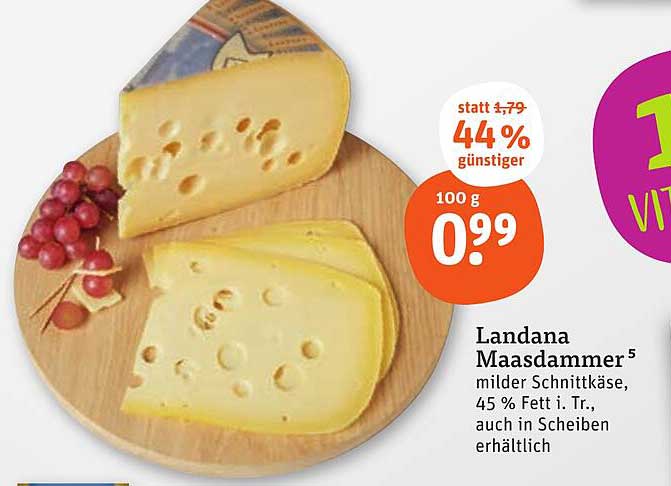 Landana Maasdammer - milder Schnittkäse, 100 g für nur 0,99 €