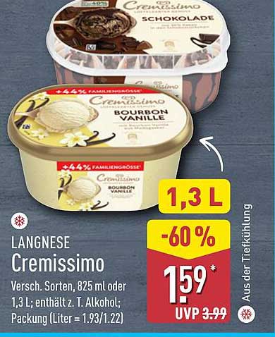 Langnese Cremissimo - Bourbon Vanille oder Schokolade, 1,3 L