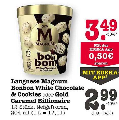Langnese Magnum Bonbon White Chocolate & Cookies oder Gold Caramel Billionaire, 204 ml