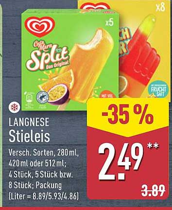 LANGNESE Stieleis 280 ml oder 512 ml - 35 % Rabatt