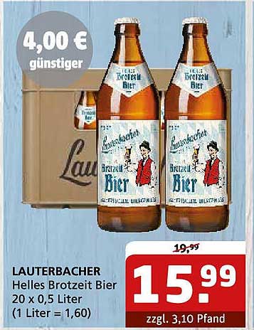 LAUTERBACHER Helles Brozeit Bier 20 x 0,5 Liter