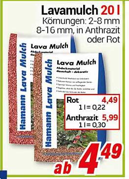 Lavamulch 20 l – 2-8 mm in Anthrazit oder Rot